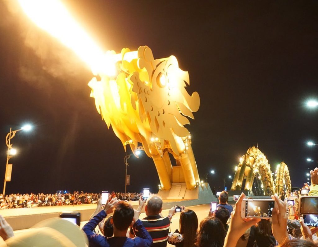 Golden Bridge held by giant hands at Ba Na Hills in Da Nang, Vietnam