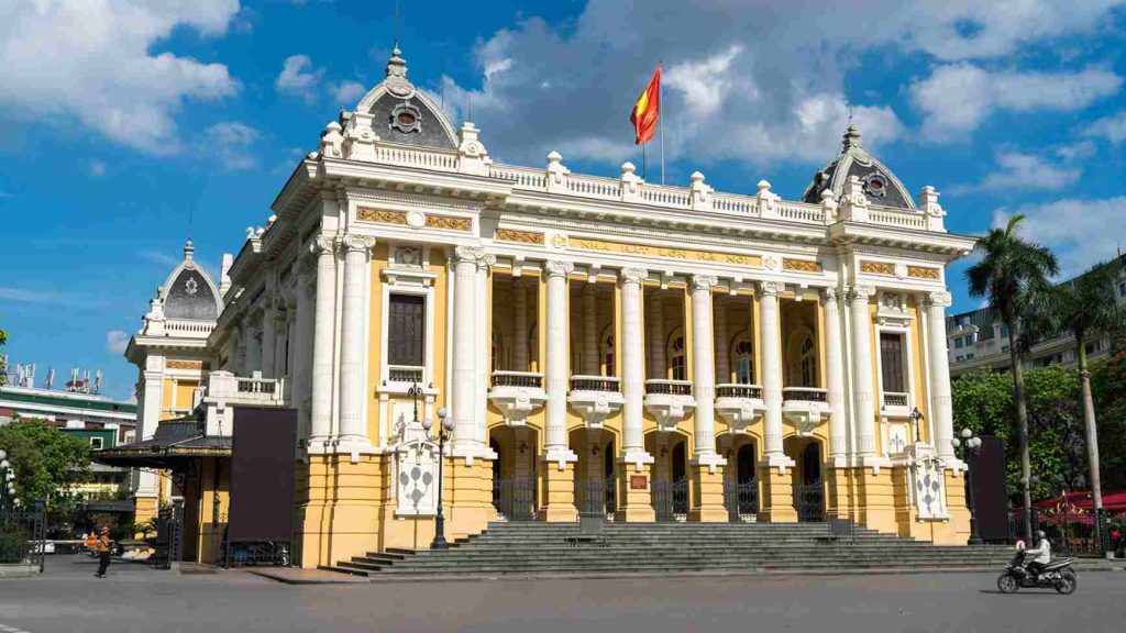 Front view of Hanoi Opera House with French colonial architecture