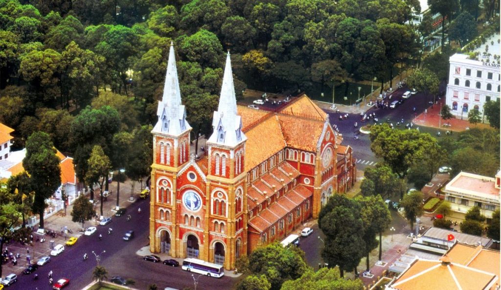 Notre-Dame Cathedral in Ho Chi Minh City with French colonial architecture