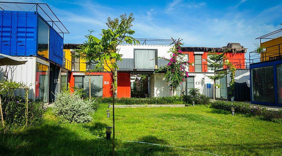 Vibrant exterior of Packo Hostel in Danang