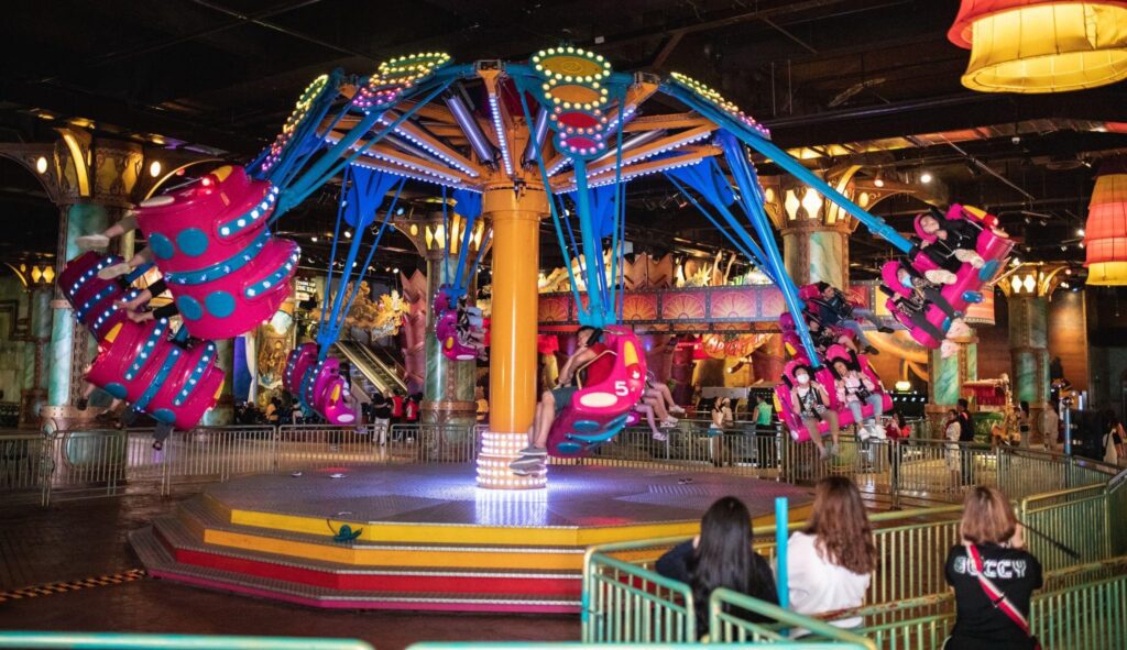 Colorful indoor rides and attractions at Fantasy Park Danang