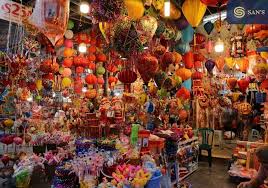 Colorful lanterns and toys displayed on Hang Ma Street in Hanoi