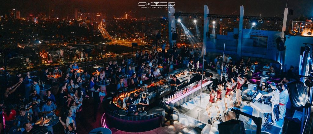 Panoramic night view from Sky36 rooftop bar in Da Nang