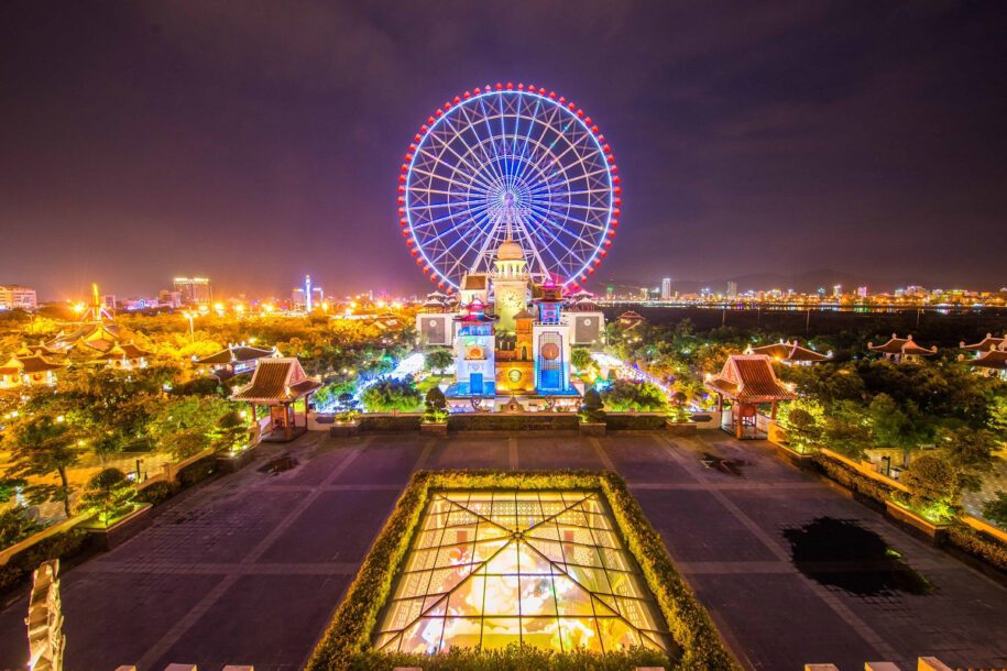 The Sun Wheel at Asia Park Danang glowing at night