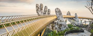 Golden Bridge Vietnam with giant stone hands in Ba Na Hills, Da Nang