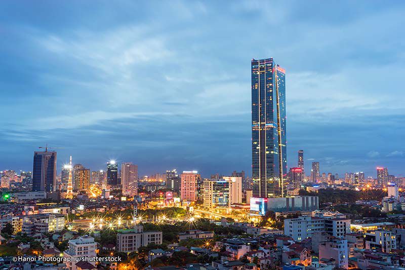 Panoramic view of Hanoi from Lotte Observation Deck at sunset