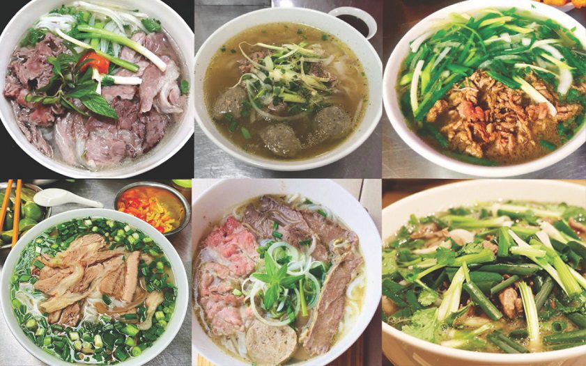 Bowl of pho Saigon with rare beef, herbs, and rice noodles