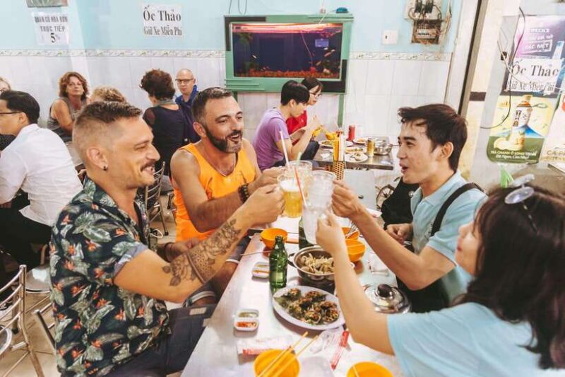 A variety of cheap Saigon street foods on a table