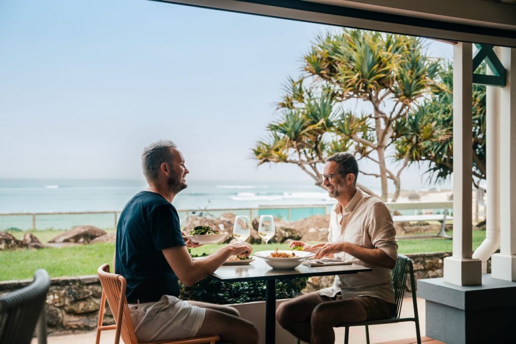 Fresh seafood served at a beachside restaurant with ocean view