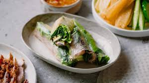 Fresh pork rice paper rolls with herbs and dipping sauce