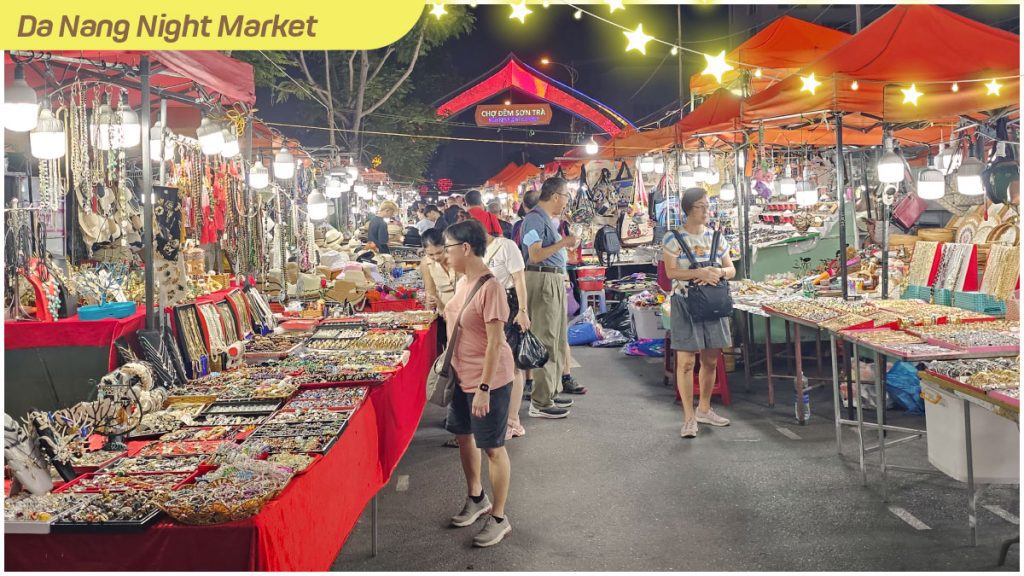 Young travelers shopping at a weekend flea market