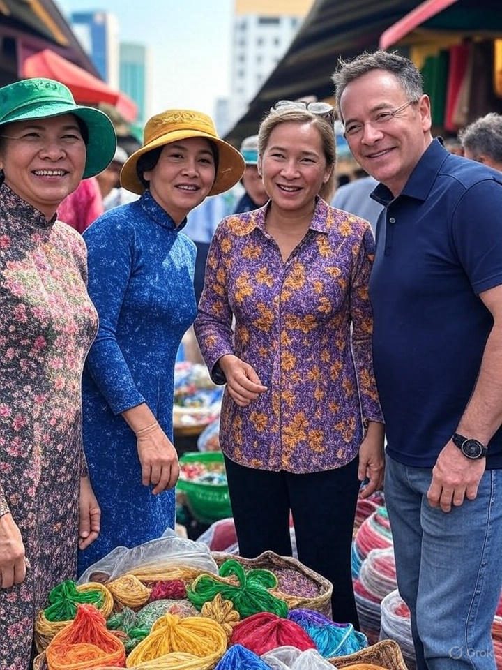 Saigon locals smiling and helping tourists in the city