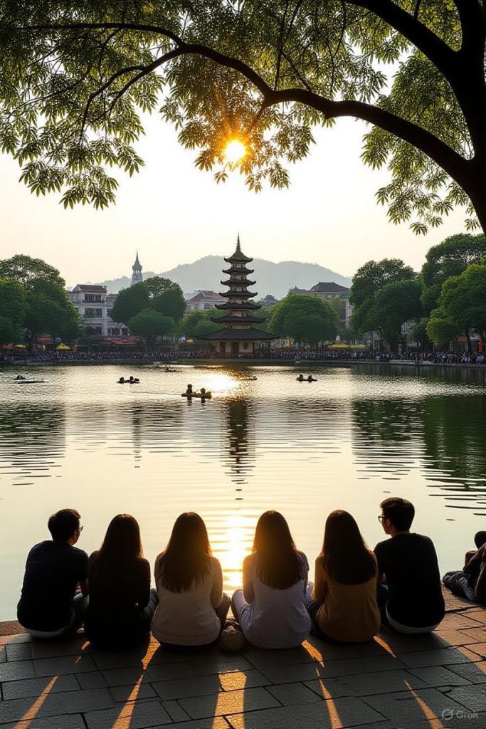 Hoan Kiem Lake morning view in Hanoi