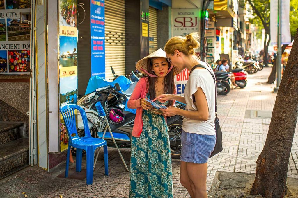 Solo traveler exploring Saigon streets