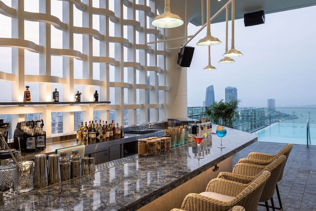 Romantic riverside hotel view in Da Nang