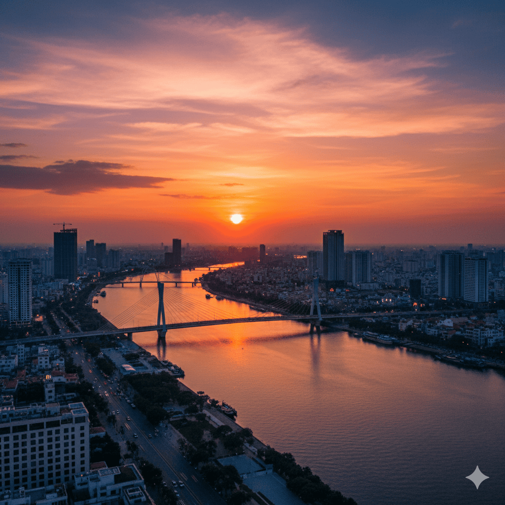Sunset view of Da Nang city and Han River bridge