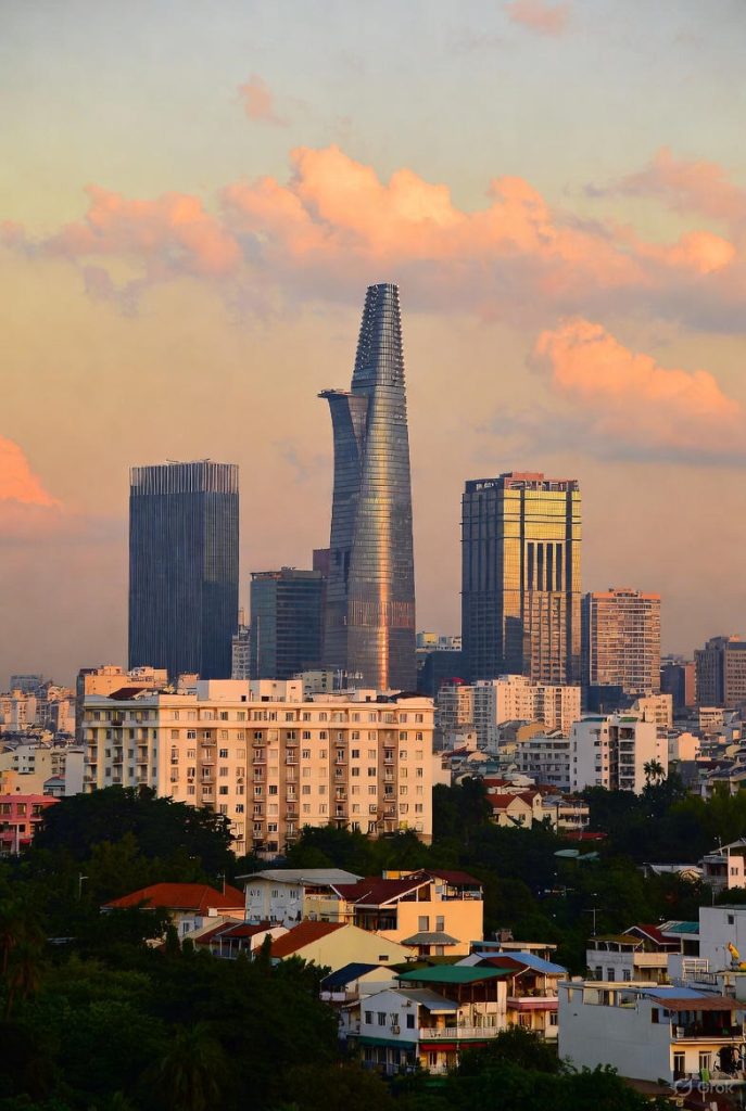 Ho Chi Minh City skyline with Bitexco Tower at sunset